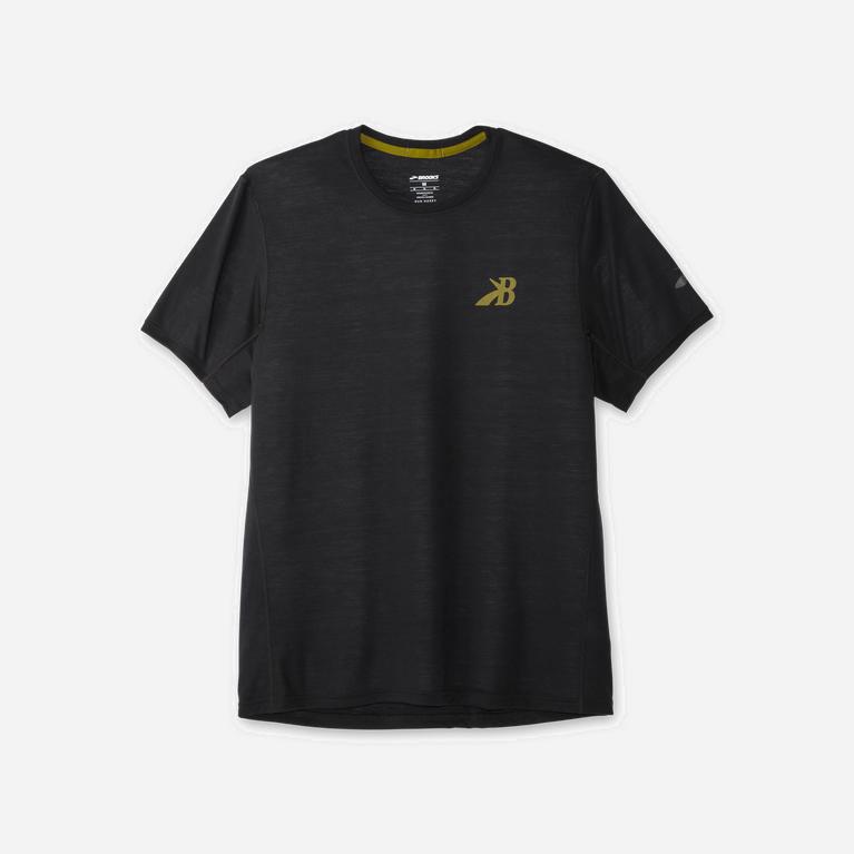 Brooks Distance Graphic Israel - Men's Short Sleeve Running Shirt - Black/Gold//Medallion (34627-VAI